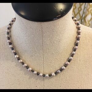 Bicolor Freshwater Pearl Necklace Gray Cream Strand Classic Minimal
